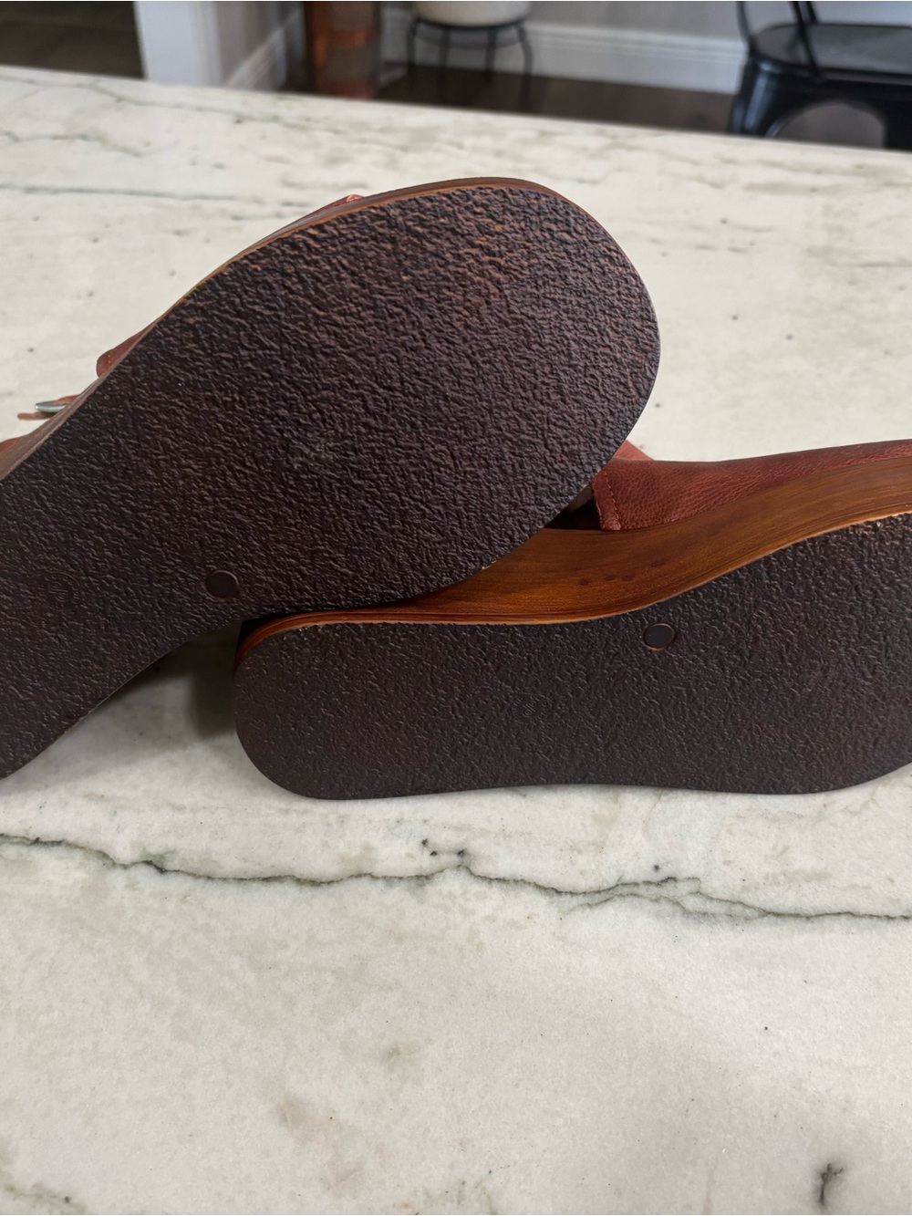 Miz Mooz Rust Brown Leather Wedge Sandals - Picture 8 of 8